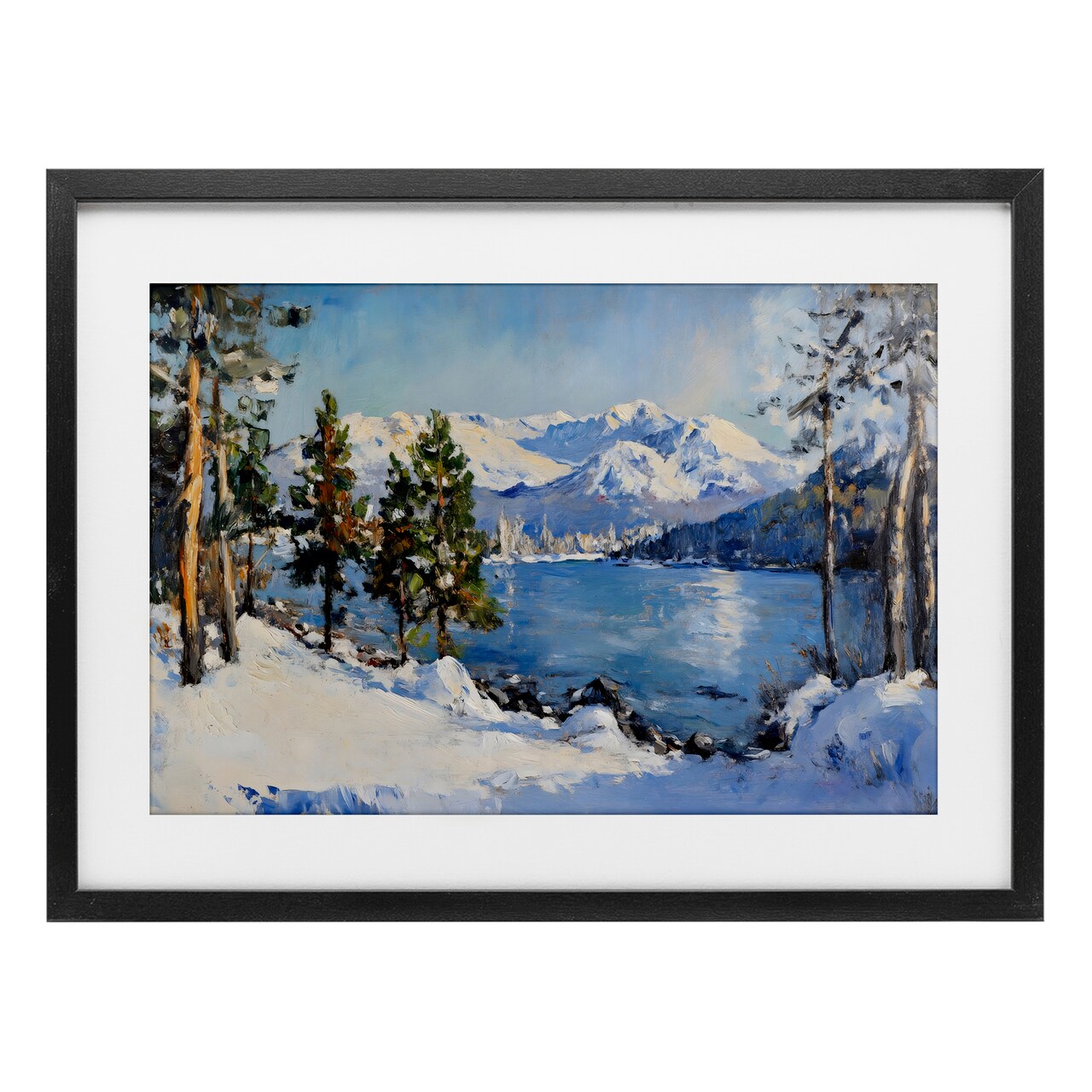Stupell Industries Winter Mountain Lake Framed Print Under Glass, design by Petal Prints Design